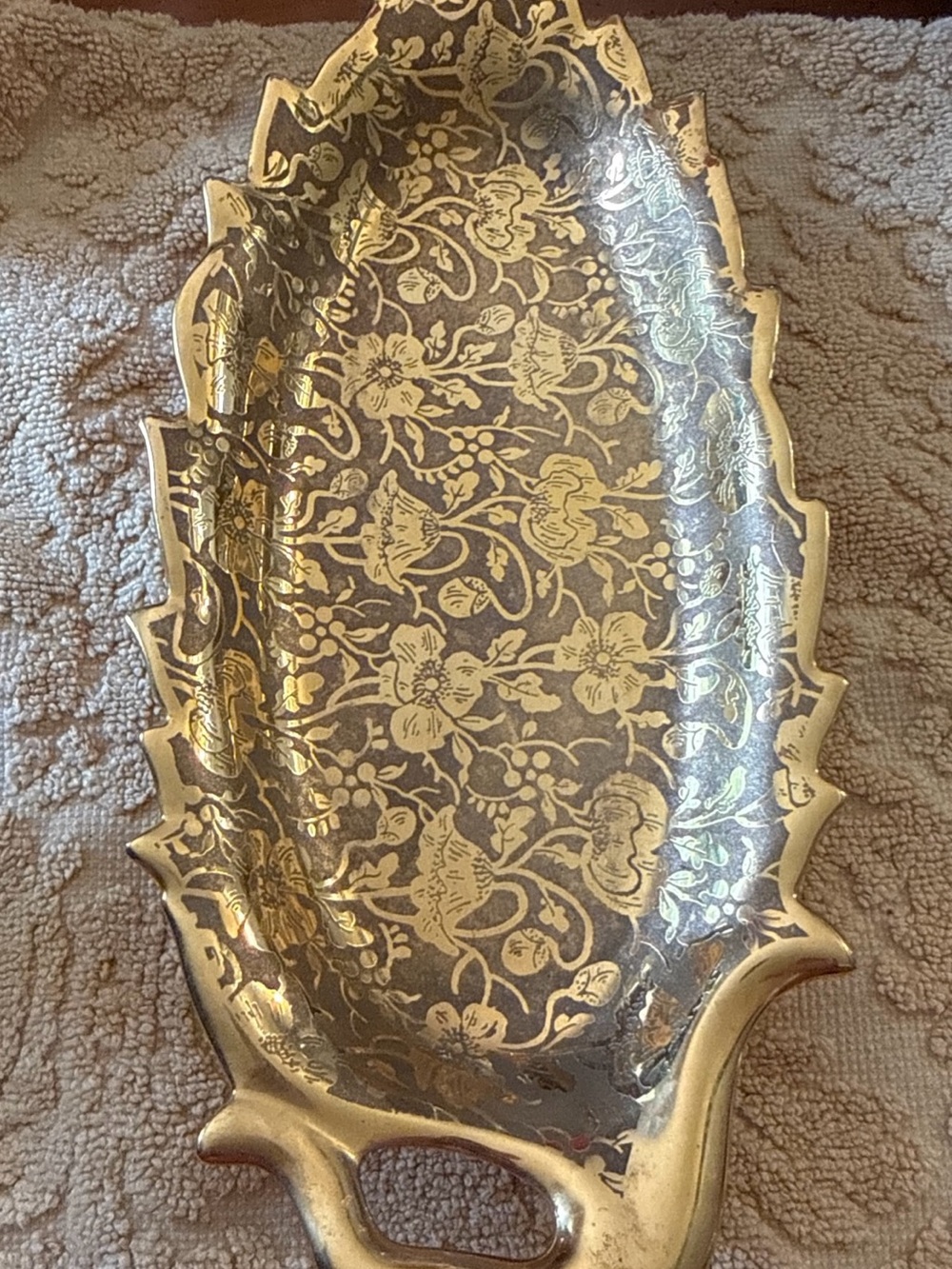 Gold Floral Decorative Vanity Tray - Elegant Accent